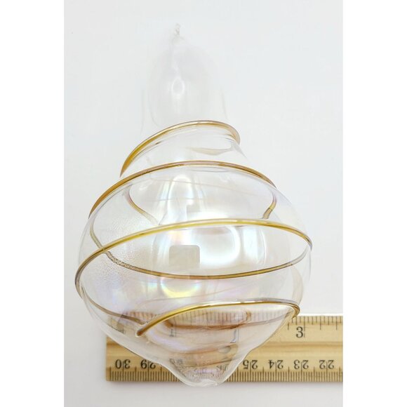 Silvestri Handblown Iridescent Glass Pear Shape Ornament With Gold Swirl Design - Picture 9 of 9
